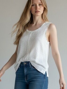 Habitat White Sleeveless Crinkled Ruffled Edge Blouse Top XL